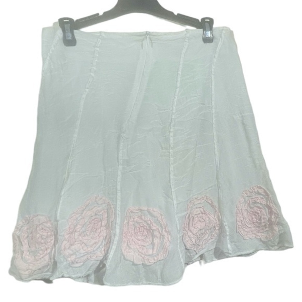 Solitaire Womens White Crepe Mini Skirt Boho Barbiecore Embellished Size M